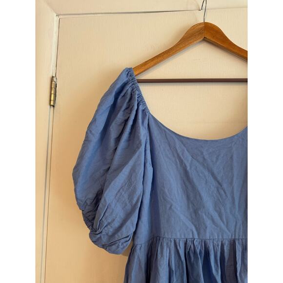 ELF Made by Hand Dress large Puff short sleeve mini dress 100% Linen ruched XXL - Picture 2 of 11